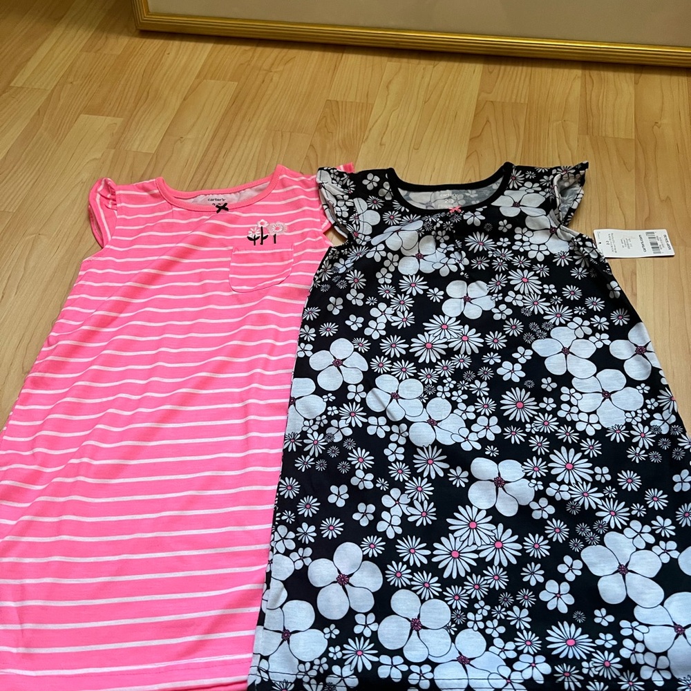 Carter's Pink Striped and Black Floral Kids Nightgowns